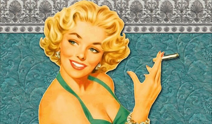 drawing of happy retro woman smoking