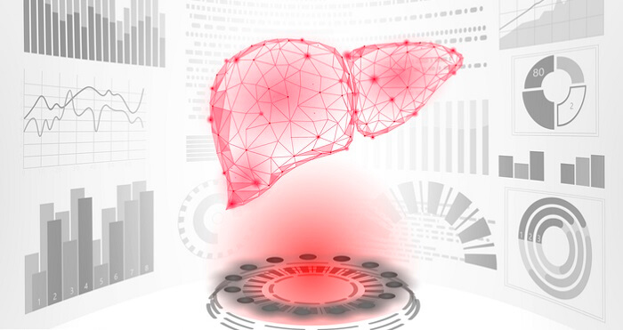 3d liver diagram with charts in background