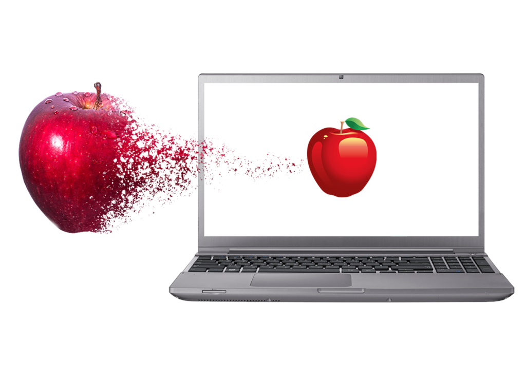 uploading apple virtual item into computer concept