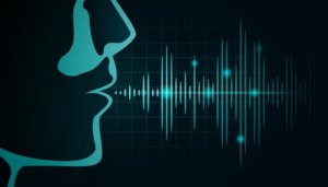 voice analysis concept - graphic of soundwave coming out of human mouth