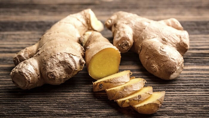 ginger root on wood table