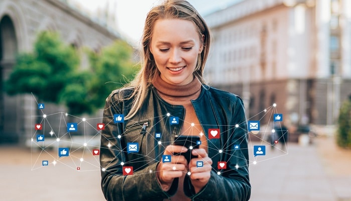 happy young woman staying connected - network marketing books theme