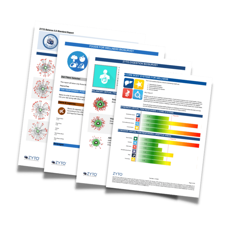 zyto balance reports fanned out on transparent background