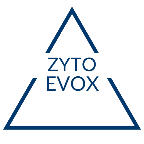 zyto evox blue triangle logo on transparent background
