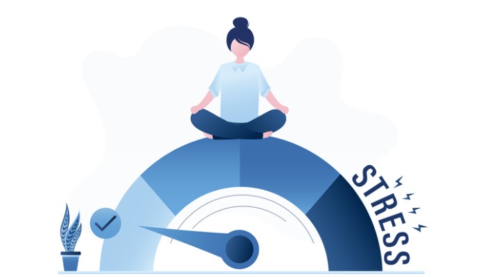 graphic of woman meditating on mental stress meter