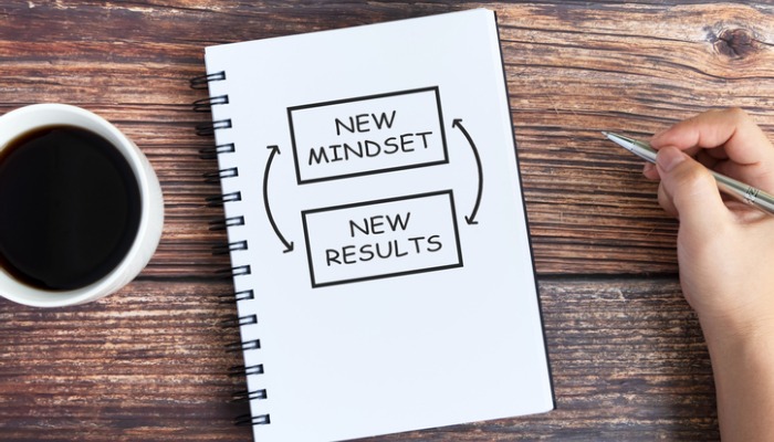 new mindset new results written on notepad